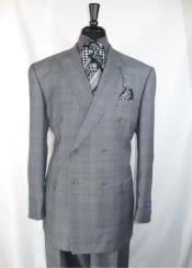  Mens Vinci Peak Lapel Double Breasted Suit High back Vented Jacket with