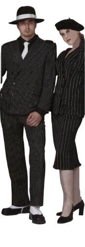  Classic Gangster Jet Black & White Pinstripe Double Breasted Suit Fashion Suits