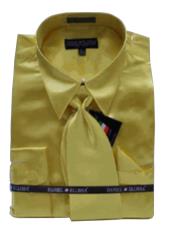  Fashion Cheap Priced Sale Mens New Gold Satin Dress Shirt Combinations SetTie