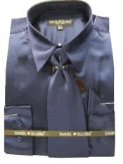  Fashion Cheap Priced Sale Mens New Navy Satin Dress Shirt Combinations Set