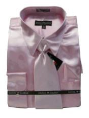  Fashion Cheap Priced Sale Mens New Pink Satin Dress Shirt Combinations Set