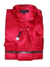  Fashion Cheap Priced Sale Mens New Red Satin Dress Shirt Combinations Set
