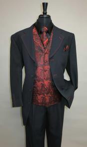  Mens Three Piece Suit - Vested Suit Mens Black/Red Jacket With Bold