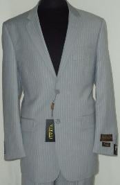  Mens Gray Classic Business Pinstripe Designer 2 Button Suit Gray 