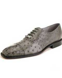  Cap toe Lace UP Oxford Style Gray Ostrich & Crocodile Authentic Genuine