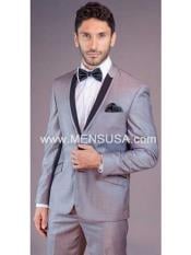  Mens Black Lapel Grey Tux ~ Gray Tuxedo Wedding Groom Suit