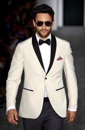  Mens Ivory and Black Satin Lapels Dress The Groom Holds The Wedding