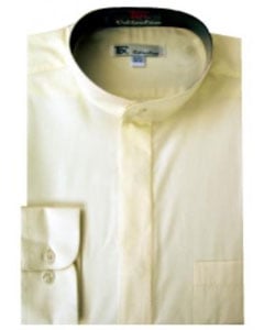  Band Collarless Ivory ~ Cream Mens Dress Shirt