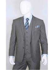  2 Buttons With Vest 3 Pieces Medium Grey PinStripe 