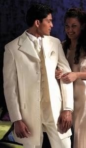  Ivory~OFF White~Cream Fashion Tuxedo For Men 355 Length Coat Large Satin 