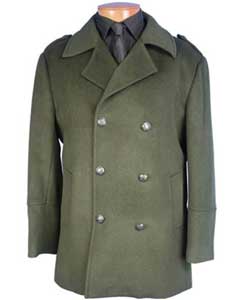 Mens Winter Peacoat double breasted coat Olive Green