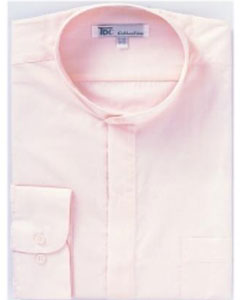  Band Collarless Pink Mens Dress Shirt