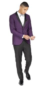  Mens Slim Fit Purple 1 Button Tuxedo with Shawl Lapel