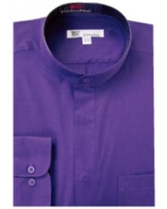  Band Collarless Purple Mens Dress Shirt