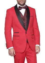  Slim Fit Red and Black Lapel Tuxedo Toned Lapel Red 1-Button Tuxedo