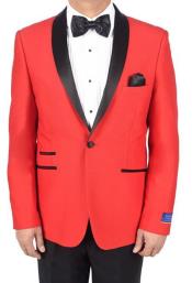  Mens Red 1 Button Viscose Blend Tuxedo Solid Pattern Shawl Lapel Dinner