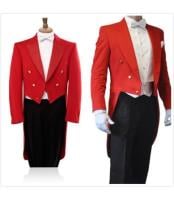  3 Piece Formal Wedding Tuxedo Red/Black Tail Tux Tailcoat with suit 