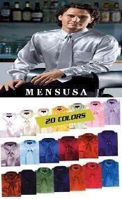  Shiny Silky Satin Dress Shirt/Tie Combo Available in All Colors Mens Dress
