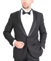 1button Black Slim Fitted Fitc Cut Tuxedo~100%Poly