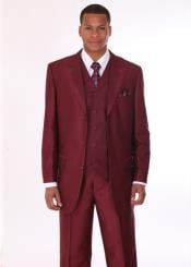  Mens 3 Piece Fashion Suit with 2 Tone Lapels Burgundy ~ Maroon