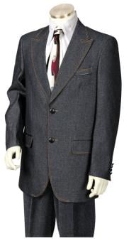 Men's Double Breasted Suit brass & faux leather accents deni