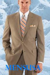  Mens Modern Tan ~ Beige 2-Button With Double Vent Flat Front Pant