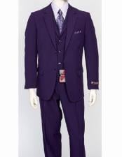  Mens Regular Fit 3 Piece Purple Matching Vest Poly Poplin Dress Suit