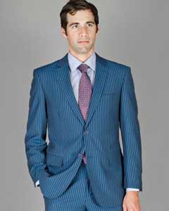  Mens Three Piece Suit - Vested Suit Light Blue Pinstripe - Indigo