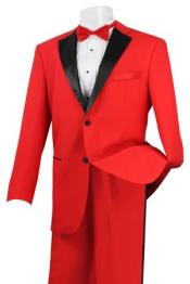  Mens Stylish 2 Button Tuxedo Red and Black  - Red Tuxedo