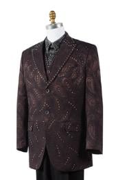  Mens Unique Brown Paisley Blazer Looking 2 Button Trimmed Pleated Pants Vested