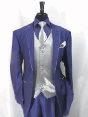  Mens Two Toned Trimmed Jacket With Matching Satin Vest and Hankie Purple