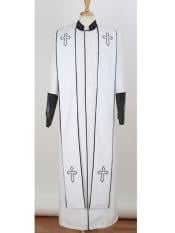  Mens Big & Tall Church White/Black Cross Accent Robe With Stole Mandarin