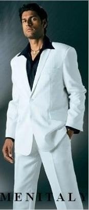  FF3V White Suits For Men With Flat Front No Pleat Pants With