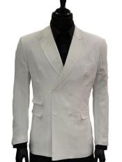   Mens Double Breasted Suits Jacket Solid White Linen Dress Casual Jacket