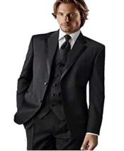  Mens Groomsman Trimmed  Classic Fit Black Tuxedo Vested Suit