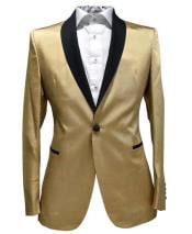  Men Gold Contrast Lapel Black Shawl Collar 2 Toned Dinner Jacket Blazer