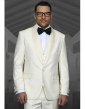  Champagne Suit 1 Button Ivory ~ Cream ~ Off White Tuxedo Shawl