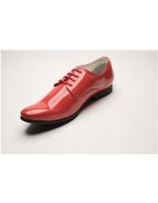 Mens Shiny Salmon ~ Coral ~ Peach color Lace Up Leather Shoes