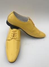 Mens Lace Up Style Yellow Leather Plain Toe