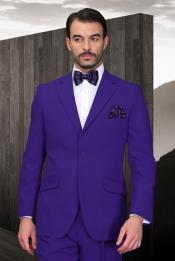  Mens Purple Suit + Vest 2 Button Flat Front Pants 3 Piece