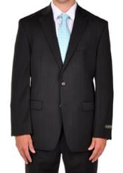 Men's Portly Fit Executive Cut Solid Black Two Button 2 Piece Wool