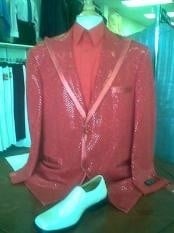  Mens Red Shiny Flashy Metallic Tuxedo