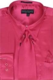  Fashion Cheap Priced Sale Mens Fuschia Shiny Silky Satin Dress Shirt/Tie Mens