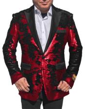  Mens Red ~ Black Peak Black Lapel  Paisley Pattern coat