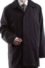  Cianni Mens  Collared Black 3/4 Length Waterproof Raincoat 