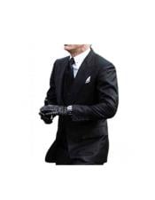  Mens  2 Button Peak Lapel Black James Bond Outfit