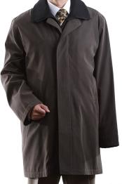 Cianni Mens Olive Brown Collared 3/4 Length Waterproof Raincoat 