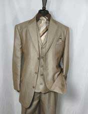  Mens Tan 3 Button Sharkskin Cheap Priced Business Suits Clearance Sale