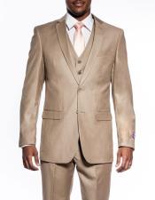 Crespo Men's Tan Slim Fit Italian Styled Two Piece Suit 