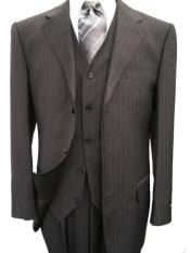 Mens Brown With Cream Pinstripe Vested 3 Piece three piece suit ...